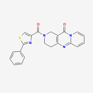 molecular formula C21H16N4O2S B2931397 5-(2-phenyl-1,3-thiazole-4-carbonyl)-1,5,9-triazatricyclo[8.4.0.03,8]tetradeca-3(8),9,11,13-tetraen-2-one CAS No. 2034264-00-9