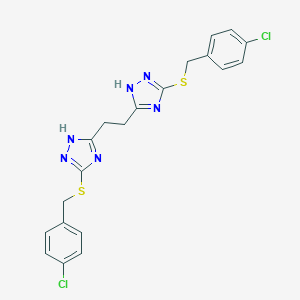 molecular formula C20H18Cl2N6S2 B293143 3-[(4-chlorobenzyl)sulfanyl]-5-(2-{5-[(4-chlorobenzyl)sulfanyl]-4H-1,2,4-triazol-3-yl}ethyl)-4H-1,2,4-triazole 