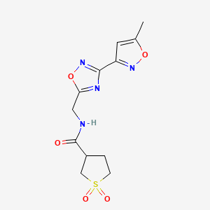 molecular formula C12H14N4O5S B2931431 N-((3-(5-甲基异恶唑-3-基)-1,2,4-恶二唑-5-基)甲基)四氢噻吩-3-甲酰胺 1,1-二氧化物 CAS No. 1903884-98-9