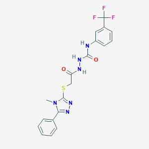 molecular formula C19H17F3N6O2S B293145 2-{[(4-methyl-5-phenyl-4H-1,2,4-triazol-3-yl)sulfanyl]acetyl}-N-[3-(trifluoromethyl)phenyl]hydrazinecarboxamide 