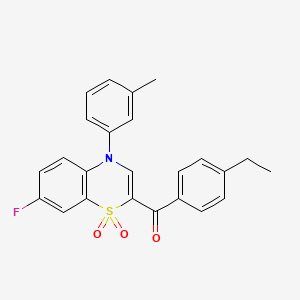 molecular formula C24H20FNO3S B2931453 (4-ethylphenyl)[7-fluoro-4-(3-methylphenyl)-1,1-dioxido-4H-1,4-benzothiazin-2-yl]methanone CAS No. 1113109-85-5