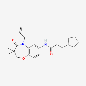molecular formula C22H30N2O3 B2931467 N-(5-allyl-3,3-dimethyl-4-oxo-2,3,4,5-tetrahydrobenzo[b][1,4]oxazepin-7-yl)-3-cyclopentylpropanamide CAS No. 921790-24-1