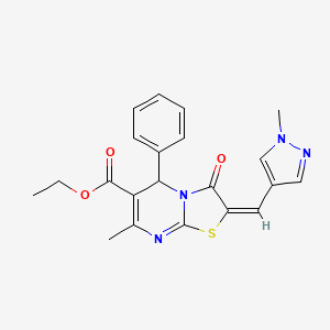 (E)-ethyl 7-methyl-2-((1-methyl-1H-pyrazol-4-yl)methylene)-3-oxo-5-phenyl-3,5-dihydro-2H-thiazolo[3,2-a]pyrimidine-6-carboxylate