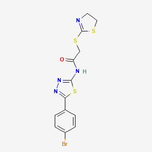 molecular formula C13H11BrN4OS3 B2931484 N-(5-(4-bromophenyl)-1,3,4-thiadiazol-2-yl)-2-((4,5-dihydrothiazol-2-yl)thio)acetamide CAS No. 394230-08-1