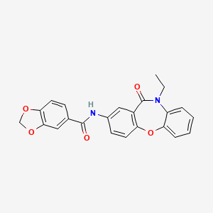 molecular formula C23H18N2O5 B2931493 N-(10-ethyl-11-oxo-10,11-dihydrodibenzo[b,f][1,4]oxazepin-2-yl)benzo[d][1,3]dioxole-5-carboxamide CAS No. 922108-28-9