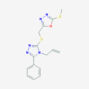 molecular formula C15H15N5OS2 B293154 2-{[(4-allyl-5-phenyl-4H-1,2,4-triazol-3-yl)sulfanyl]methyl}-5-(methylsulfanyl)-1,3,4-oxadiazole 