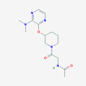 molecular formula C15H23N5O3 B2931542 N-(2-(3-((3-(dimethylamino)pyrazin-2-yl)oxy)piperidin-1-yl)-2-oxoethyl)acetamide CAS No. 2034582-45-9