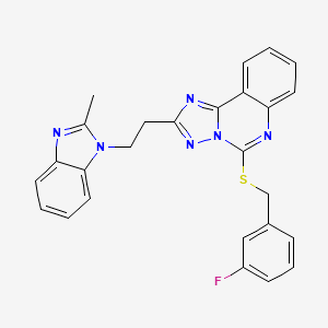 molecular formula C26H21FN6S B2931553 5-[(3-Fluorophenyl)methylsulfanyl]-2-[2-(2-methylbenzimidazol-1-yl)ethyl]-[1,2,4]triazolo[1,5-c]quinazoline CAS No. 896699-02-8