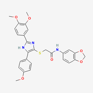 molecular formula C27H25N3O6S B2931555 N-(2H-1,3-benzodioxol-5-yl)-2-{[2-(3,4-dimethoxyphenyl)-5-(4-methoxyphenyl)-1H-imidazol-4-yl]sulfanyl}acetamide CAS No. 901265-05-2