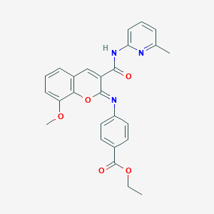 molecular formula C26H23N3O5 B2931561 ethyl 4-({(2Z)-8-methoxy-3-[(6-methylpyridin-2-yl)carbamoyl]-2H-chromen-2-ylidene}amino)benzoate CAS No. 1327186-48-0