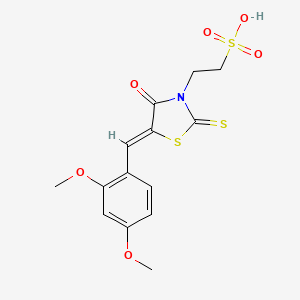 molecular formula C14H15NO6S3 B2931570 (Z)-2-(5-(2,4-二甲氧基苄叉亚甲基)-4-氧代-2-硫代噻唑烷-3-基)乙磺酸 CAS No. 853903-46-5