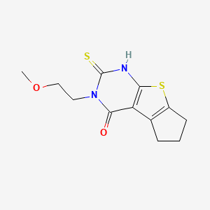 molecular formula C12H14N2O2S2 B2931572 11-(2-甲氧基乙基)-10-硫代-7-噻-9,11-二氮杂三环[6.4.0.0^{2,6}]十二-1(8),2(6),9-三烯-12-酮 CAS No. 743452-42-8