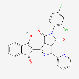 molecular formula C26H15Cl2N3O4 B2931573 2-(2,4-dichlorophenyl)-4-(1,3-dioxo-1,3-dihydro-2H-inden-2-yliden)-6-(2-pyridinyl)tetrahydropyrrolo[3,4-c]pyrrole-1,3(2H,3aH)-dione CAS No. 321392-08-9