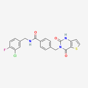 molecular formula C21H15ClFN3O3S B2931580 N-(3-chloro-4-fluorobenzyl)-4-((2,4-dioxo-1,2-dihydrothieno[3,2-d]pyrimidin-3(4H)-yl)methyl)benzamide CAS No. 1428367-30-9