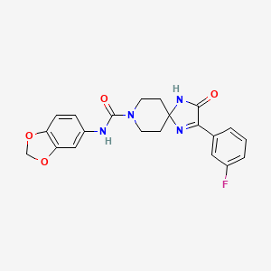 molecular formula C21H19FN4O4 B2931589 N-(benzo[d][1,3]dioxol-5-yl)-2-(3-fluorophenyl)-3-oxo-1,4,8-triazaspiro[4.5]dec-1-ene-8-carboxamide CAS No. 1184970-23-7