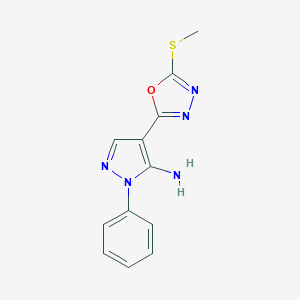 molecular formula C12H11N5OS B293159 4-[5-(methylsulfanyl)-1,3,4-oxadiazol-2-yl]-1-phenyl-1H-pyrazol-5-amine 