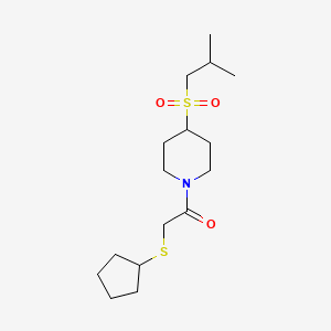 molecular formula C16H29NO3S2 B2931612 2-(环戊基硫基)-1-(4-(异丁基磺酰基)哌啶-1-基)乙酮 CAS No. 1798029-95-4
