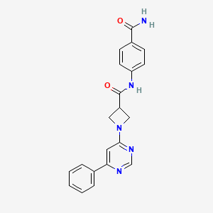 molecular formula C21H19N5O2 B2931613 N-(4-氨基甲酰基苯基)-1-(6-苯基嘧啶-4-基)氮杂环丁-3-甲酰胺 CAS No. 2034257-25-3