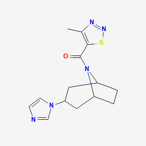 molecular formula C14H17N5OS B2931619 ((1R,5S)-3-(1H-咪唑-1-基)-8-氮杂双环[3.2.1]辛-8-基)(4-甲基-1,2,3-噻二唑-5-基)甲酮 CAS No. 2320219-67-6