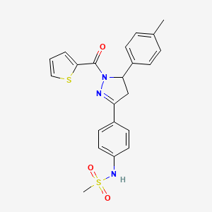 molecular formula C22H21N3O3S2 B2931624 N-(4-(1-(噻吩-2-羰基)-5-(对甲苯基)-4,5-二氢-1H-吡唑-3-基)苯基)甲磺酰胺 CAS No. 710986-38-2