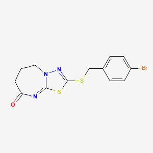 molecular formula C13H12BrN3OS2 B2931630 2-[(4-bromophenyl)methylsulfanyl]-6,7-dihydro-5H-[1,3,4]thiadiazolo[3,2-a][1,3]diazepin-8-one CAS No. 450346-46-0