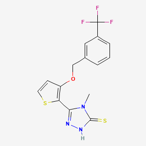 molecular formula C15H12F3N3OS2 B2931631 4-甲基-5-(3-{[3-(三氟甲基)苄基]氧基}-2-噻吩基)-4H-1,2,4-三唑-3-硫醇 CAS No. 343376-10-3