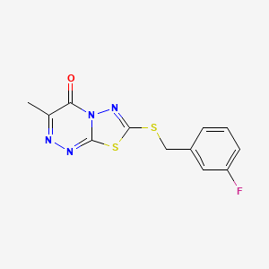 molecular formula C12H9FN4OS2 B2931633 7-[(3-Fluorophenyl)methylsulfanyl]-3-methyl-[1,3,4]thiadiazolo[2,3-c][1,2,4]triazin-4-one CAS No. 869074-63-5