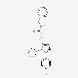 molecular formula C21H18ClN5OS B2931635 N-苄基-2-{[5-(4-氯苯基)-4-(1H-吡咯-1-基)-4H-1,2,4-三唑-3-基]硫代}乙酰胺 CAS No. 903364-30-7