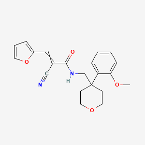 molecular formula C21H22N2O4 B2931645 2-氰基-3-(呋喃-2-基)-N-{[4-(2-甲氧基苯基)氧杂-4-基]甲基}丙-2-烯酰胺 CAS No. 1424622-32-1