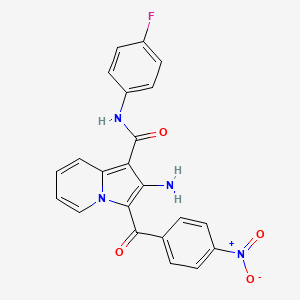 molecular formula C22H15FN4O4 B2931648 2-amino-N-(4-fluorophenyl)-3-(4-nitrobenzoyl)indolizine-1-carboxamide CAS No. 904267-47-6