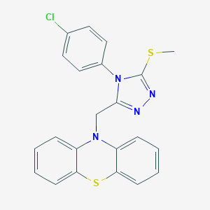 molecular formula C22H17ClN4S2 B293167 10-{[4-(4-chlorophenyl)-5-(methylsulfanyl)-4H-1,2,4-triazol-3-yl]methyl}-10H-phenothiazine 