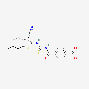 molecular formula C20H19N3O3S2 B2931675 Methyl 4-(((3-cyano-6-methyl-4,5,6,7-tetrahydrobenzo[b]thiophen-2-yl)carbamothioyl)carbamoyl)benzoate CAS No. 477508-88-6