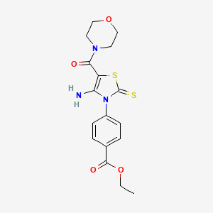 molecular formula C17H19N3O4S2 B2931684 ethyl 4-(4-amino-5-(morpholine-4-carbonyl)-2-thioxothiazol-3(2H)-yl)benzoate CAS No. 946212-92-6
