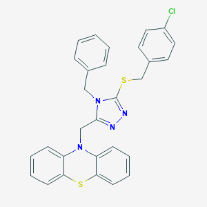 molecular formula C29H23ClN4S2 B293169 10-({4-benzyl-5-[(4-chlorobenzyl)sulfanyl]-4H-1,2,4-triazol-3-yl}methyl)-10H-phenothiazine 