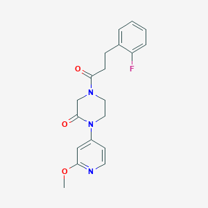 molecular formula C19H20FN3O3 B2931694 4-[3-(2-Fluorophenyl)propanoyl]-1-(2-methoxypyridin-4-yl)piperazin-2-one CAS No. 2380077-28-9