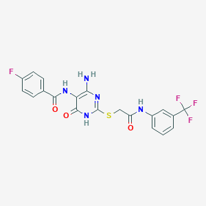 N-(4-amino-6-oxo-2-((2-oxo-2-((3-(trifluoromethyl)phenyl)amino)ethyl)thio)-1,6-dihydropyrimidin-5-yl)-4-fluorobenzamide