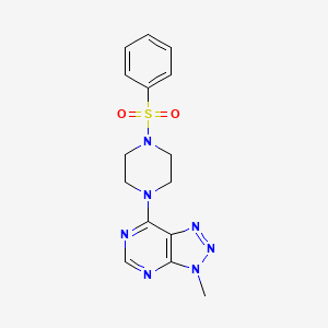 molecular formula C15H17N7O2S B2931768 3-methyl-7-(4-(phenylsulfonyl)piperazin-1-yl)-3H-[1,2,3]triazolo[4,5-d]pyrimidine CAS No. 1058387-64-6