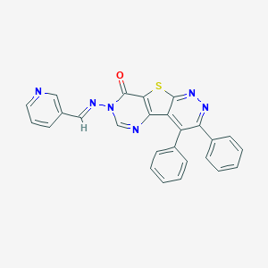 molecular formula C26H16N6OS B293177 3,4-diphenyl-7-[(3-pyridinylmethylene)amino]pyrimido[4',5':4,5]thieno[2,3-c]pyridazin-8(7H)-one 
