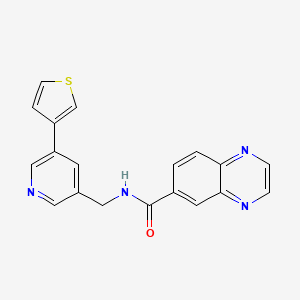 molecular formula C19H14N4OS B2931778 N-((5-(thiophen-3-yl)pyridin-3-yl)methyl)quinoxaline-6-carboxamide CAS No. 1787879-30-4