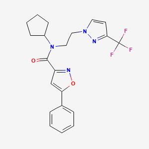 molecular formula C21H21F3N4O2 B2931779 N-cyclopentyl-5-phenyl-N-(2-(3-(trifluoromethyl)-1H-pyrazol-1-yl)ethyl)isoxazole-3-carboxamide CAS No. 2034554-60-2