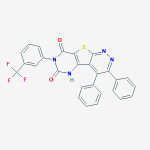 molecular formula C27H15F3N4O2S B293178 3,4-diphenyl-7-[3-(trifluoromethyl)phenyl]pyrimido[4',5':4,5]thieno[2,3-c]pyridazine-6,8(5H,7H)-dione 