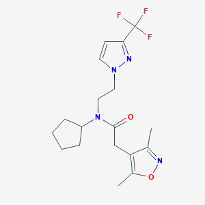 molecular formula C18H23F3N4O2 B2931792 N-cyclopentyl-2-(3,5-dimethylisoxazol-4-yl)-N-(2-(3-(trifluoromethyl)-1H-pyrazol-1-yl)ethyl)acetamide CAS No. 2034555-00-3