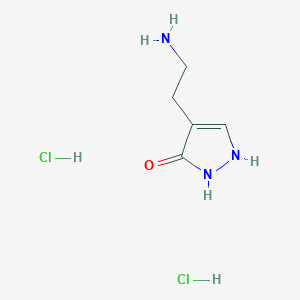 molecular formula C5H11Cl2N3O B2931806 4-(2-Aminoethyl)-1,2-dihydropyrazol-3-one;dihydrochloride CAS No. 958462-36-7