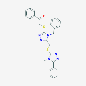 molecular formula C27H24N6OS2 B293183 2-[(4-benzyl-5-{[(4-methyl-5-phenyl-4H-1,2,4-triazol-3-yl)sulfanyl]methyl}-4H-1,2,4-triazol-3-yl)sulfanyl]-1-phenylethanone 
