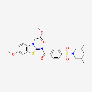 molecular formula C25H29N3O6S2 B2931831 2-[2-[4-(3,5-二甲基哌啶-1-基)磺酰基苯甲酰]亚氨基-6-甲氧基-1,3-苯并噻唑-3-基]乙酸甲酯 CAS No. 865199-97-9