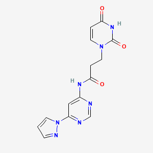 molecular formula C14H13N7O3 B2931843 N-(6-(1H-pyrazol-1-yl)pyrimidin-4-yl)-3-(2,4-dioxo-3,4-dihydropyrimidin-1(2H)-yl)propanamide CAS No. 1448068-64-1