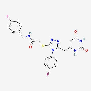 molecular formula C22H18F2N6O3S B2931853 2-[[5-[(2,4-二氧代-1H-嘧啶-6-基)甲基]-4-(4-氟苯基)-1,2,4-三唑-3-基]硫烷基]-N-[(4-氟苯基)甲基]乙酰胺 CAS No. 852154-28-0