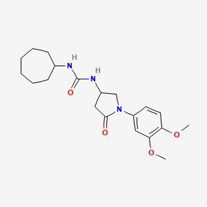 molecular formula C20H29N3O4 B2931868 1-Cycloheptyl-3-[1-(3,4-dimethoxyphenyl)-5-oxopyrrolidin-3-yl]urea CAS No. 894016-88-7