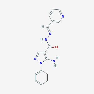 molecular formula C16H14N6O B293188 5-amino-1-phenyl-N'-(3-pyridinylmethylene)-1H-pyrazole-4-carbohydrazide 