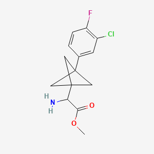 molecular formula C14H15ClFNO2 B2931929 Methyl 2-amino-2-[3-(3-chloro-4-fluorophenyl)-1-bicyclo[1.1.1]pentanyl]acetate CAS No. 2287265-75-0